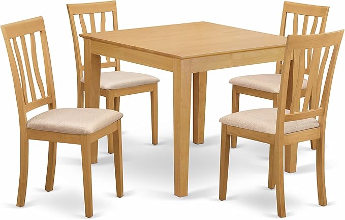 East West Furniture OXAN5-OAK-C Oxford 5 Piece Kitchen Set for 4 Includes a Square Table and 4 Linen Fabric Dining Room Chairs, 36x36 Inch - LeafyLoom