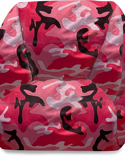 Posh Creations Structured Comfy Bean Bag Chair for Gaming, Reading and Watching TV, Coronado Chair, Nylon - Camo Pink and Black - LeafyLoom