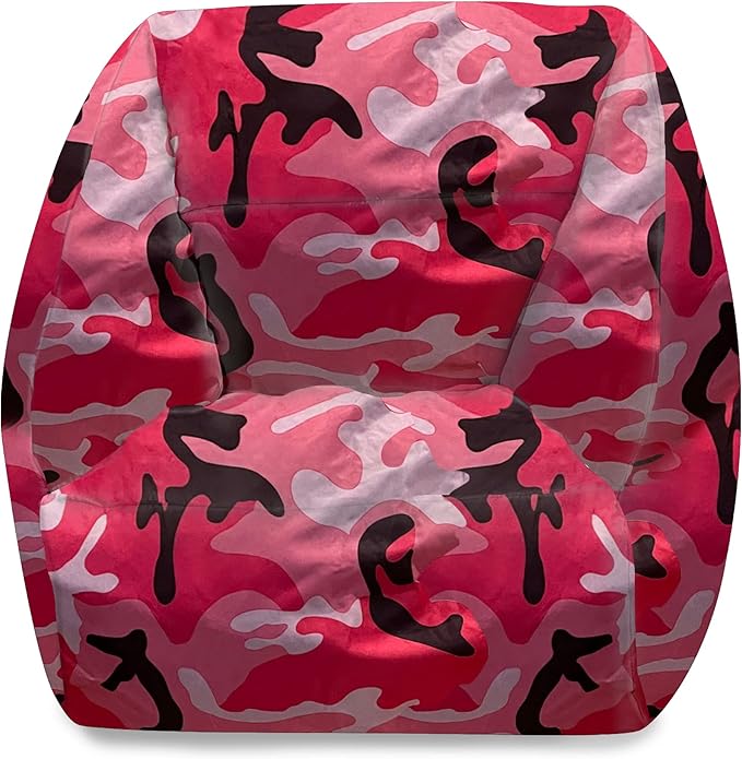 Posh Creations Structured Comfy Bean Bag Chair for Gaming, Reading and Watching TV, Coronado Chair, Nylon - Camo Pink and Black - LeafyLoom