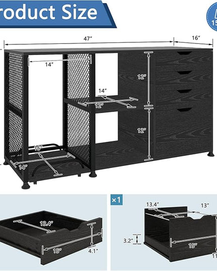 PUNCIA Office Lateral File Storage Cabinet with Paper Shredder Stand On Wheel Large Lateral Filing Cabinet with Drawers Filing Cabinet Organizer Printer Stand with Storage for Home Office - LeafyLoom