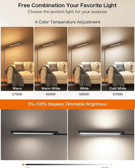 73" LED Floor Lamp,24W Super Bright Double-Sided Tall Standing Lamp with Timer,Remote and Touch Control,Adjustable Colors & Brightness Gooseneck Floor Lamps for Living Room Bedroom Office - LeafyLoom