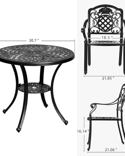 DWVO 5 Piece Outdoor Furniture Cast Aluminum Patio Dining Sets, All-Weather Patio Bistro Sets with 4 Chairs, 30 Inches Round Table with Umbrella Hole, Adjustable Feet for Balcony Backyard Deck Garden - LeafyLoom