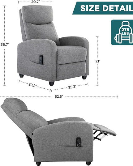 SMUG Recliner Chair for Adults, Massage Reclining Chair for Living Room, Adjustable Modern Recliners Chair, Home Theater Seating Single Sofa Recliner with PU Leather Padded Seat Backrest (Deep Grey) - LeafyLoom