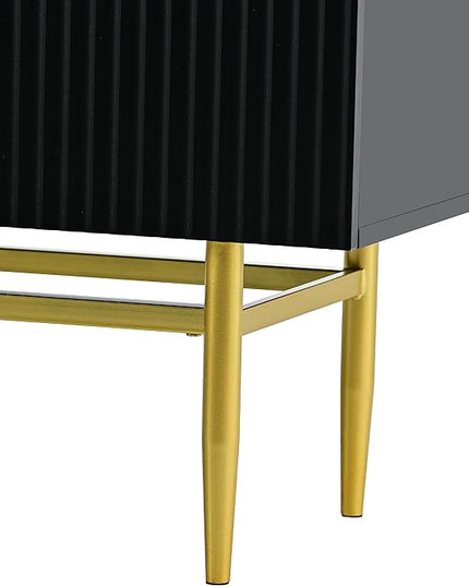 60" Modern 4-Door Elegant Sideboard with Gold Metal Handles and Legs,Storage Buffet Cabinet,W/Adjustable Shelves & Open Countertop,Console Table for Dining Living Room Hallway,Black - LeafyLoom