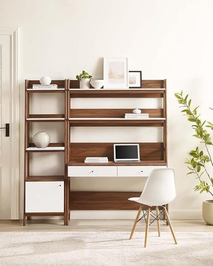 Modway Bixby 2-Piece Home Office Desk and Bookshelf Display Case in Walnut White - LeafyLoom