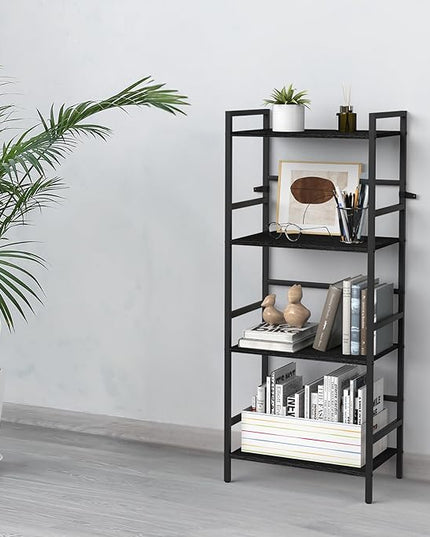 DOMYDEVM 4 Tier Black Bookshelf, 40.95in(H) Standing Shelf Unit, Wood Bookshelf with Metal Frame for Bedroom, Home Office, Entry Way and Living Room, Modern - LeafyLoom