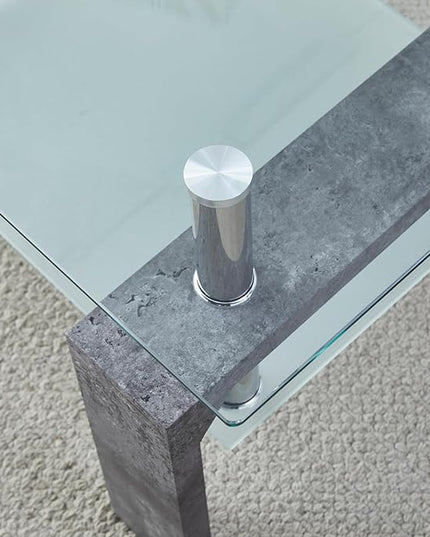 Coffee Table - Rectangle Glass Coffee Table with Simple and Classical Inspired Design, Easy Assembly for Modern Living, 39.5 * 23.5 * 17.5 inches (Grey Marble) - LeafyLoom