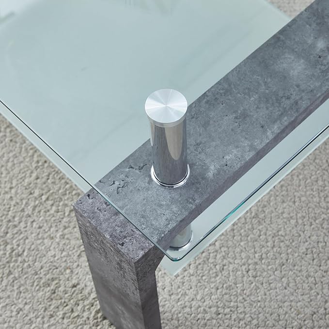Coffee Table - Rectangle Glass Coffee Table with Simple and Classical Inspired Design, Easy Assembly for Modern Living, 39.5 * 23.5 * 17.5 inches (Grey Marble) - LeafyLoom