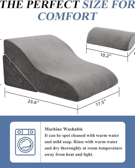 Axelrod Bed Wedge Pillow Set Foam | Adjustable Pillows for Back, Leg and Knee Pain Relief | Post Surgery Ortho Pillow – Anti Snoring, Heartburn, Acid Reflux & GERD- Grey - LeafyLoom