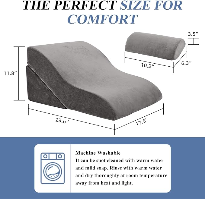 Axelrod Bed Wedge Pillow Set Foam | Adjustable Pillows for Back, Leg and Knee Pain Relief | Post Surgery Ortho Pillow – Anti Snoring, Heartburn, Acid Reflux & GERD- Grey - LeafyLoom