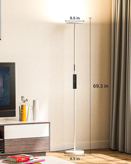Modern LED Floor Lamp - Remote & Touch Control, 40W/2400LM Sky Torchiere Standing Lamp, Fully Dimmable, 3 Color Temperatures, Ideal for Living Room & Bedroom, Easy to Assemble(White) - LeafyLoom