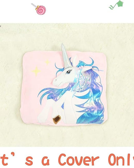 Kids Unicorn Bean Bag Chairs for Organizing Stuffed Animals, Girls Room Decorations Chair, Velvet Fabric Super Soft Large Size Cover Only - LeafyLoom