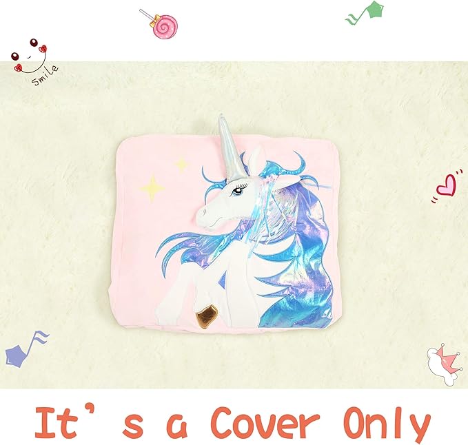 Kids Unicorn Bean Bag Chairs for Organizing Stuffed Animals, Girls Room Decorations Chair, Velvet Fabric Super Soft Large Size Cover Only - LeafyLoom