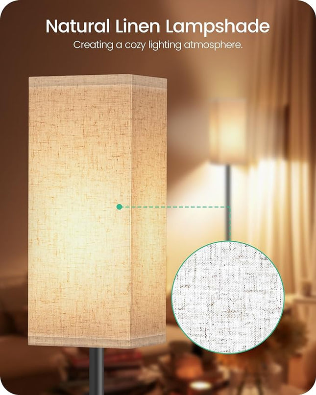 Floor Lamp, Pole Lamp with Foot Switch, Modern Standing Lamp Lampshade, Minimalist Freestanding Lamp (Bulb Not Included), for Living Room, Bedroom Office FCC Listed, Black and Beige E07LD05 - LeafyLoom