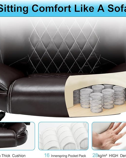 Office Chair Desk Chair High Back Computer Chair - Adjustable Lumbar Support with Flip-Up Arms PU Leather Chair with Spring Cushion - LeafyLoom