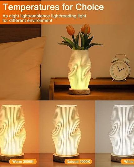 Bedside Lamps for Bedroom Nightstand Lamp,Vintage Style Striped Small Night Light Lamp,Gold Mini Modern Lamp with Woodbase,Gold Mini Table Lamp LED Lights for Living Room,Dorm,Kids Room,Office - LeafyLoom