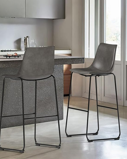 NicBex Retro Bar Stools Crazy-Horse Leather with Metal Legs Barstools, Lounge Kitchen Island Bar Stools, Set of 2, (Grey Color) (A-GE17023-USSU014) - LeafyLoom