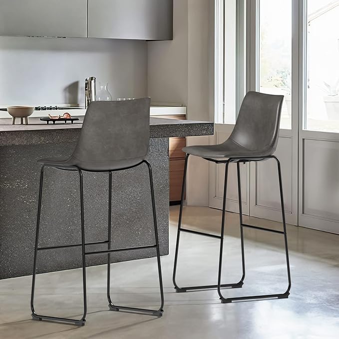 NicBex Retro Bar Stools Crazy-Horse Leather with Metal Legs Barstools, Lounge Kitchen Island Bar Stools, Set of 2, (Grey Color) (A-GE17023-USSU014) - LeafyLoom