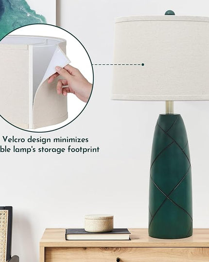 26" Tall Table Lamps for Living Room Set of 2, Modern Green Lamps for Bedrooms, Farmhouse Rustic Bedside Nightstand Lamps, Large End Table Lamps for Office Kids Room Study Room - LeafyLoom