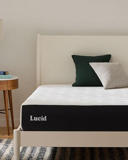 LUCID 10 Inch Memory Foam Mattress - Plush Feel - Infused with Bamboo Charcoal and Gel - Bed in a Box - Temperature Regulating - Pressure Relief - Breathable - Full Size - LeafyLoom