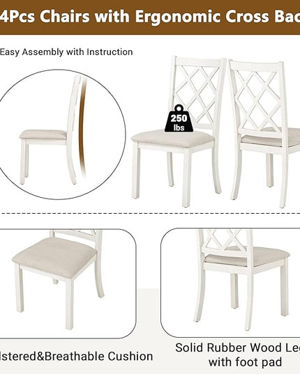 Mid-Century Style Round 4 Upholstered Chairs, Long-Lasting Solid Wood, Easy Clean & Assembly, Room, Kitchen, Small Place, 5 Piece Dining Table Set, Walnut 42 - LeafyLoom