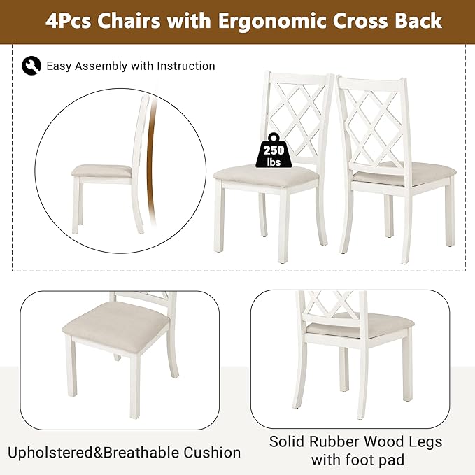 Mid-Century Style Round 4 Upholstered Chairs, Long-Lasting Solid Wood, Easy Clean & Assembly, Room, Kitchen, Small Place, 5 Piece Dining Table Set, Walnut 42 - LeafyLoom