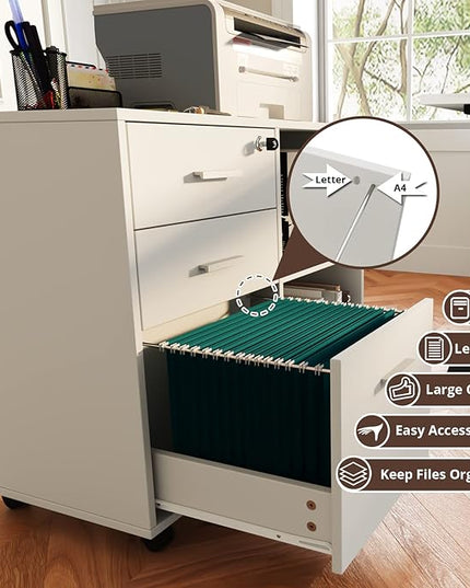 Maxtown Wood Filing Cabinet, Mobile Lateral Filing Cabinet with Lock, 3 Drawer Filing Cabinet with Open Storage Shelves, Printer Stand with Storage, White - LeafyLoom