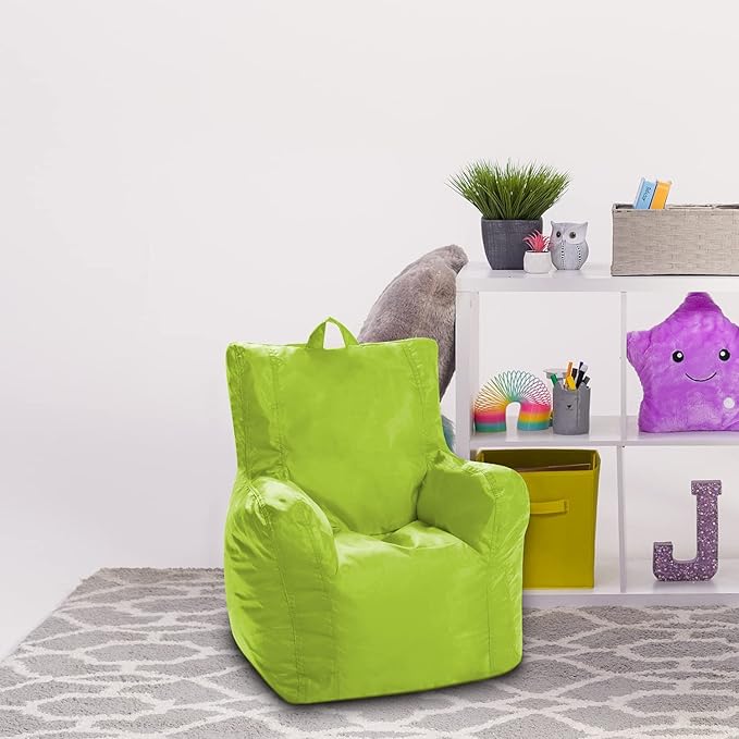 Posh Creations Structured Comfy Bean Bag Chair for Gaming, Reading, and Watching TV, Pasadena, Soft Nylon-Lime, Pasadena Chair - LeafyLoom