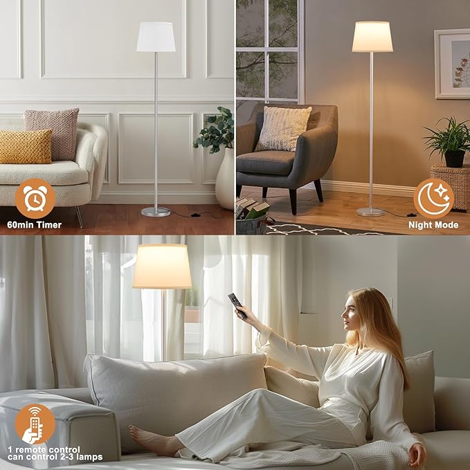 【Upgraded】Floor Lamps for Living Room, Modern Floor Lamp with Remote Control, Dimmable Colors Temperature Standing Lamp Foot Switch, 9W Bulb Tall Lamps for Bedroom Office Kid Room - Silver - LeafyLoom