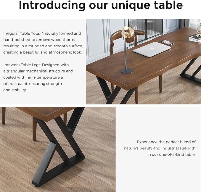 Rustic Style Solid Wood 55-inch Computer Desk - Large Office Desk for Home Office, Modern and Simple Design, Ideal for Study, Writing, Dining - LeafyLoom