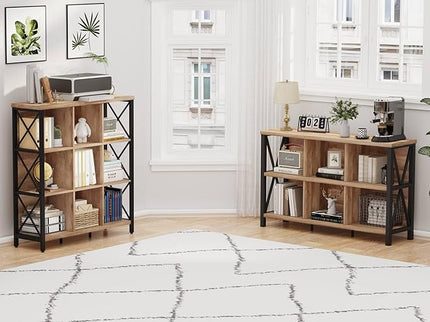 FATORRI 9 Cube Storage Bookshelf, Industrial 4 Shelf Book Shelf, Farmhouse Wood and Metal Cubby Bookcase for Home Office (39.37" W, Rustic Oak) - LeafyLoom