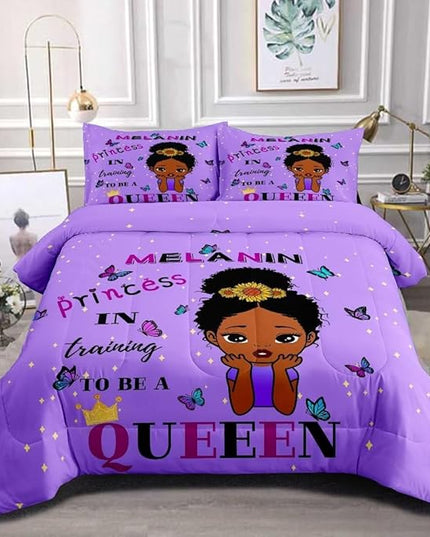 Black Girl Comforter Set Twin for Kids,Black Girl Magic Bedding Set,African American Girl Inspirational Quotes Comforter Set,Black Princess Bed Bedroom Set - LeafyLoom