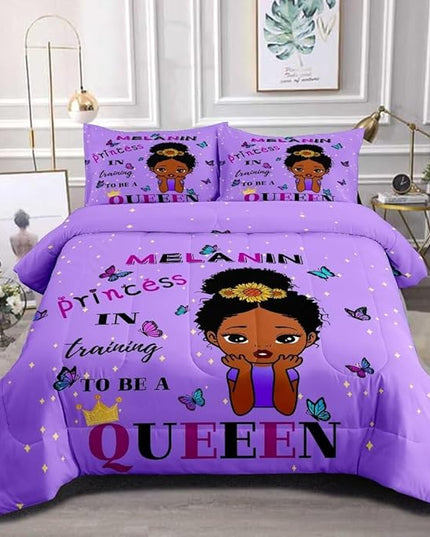 Black Girl Comforter Set Queen for Kids,Black Girl Magic Bedding Set,African American Girl Inspirational Quotes Comforter Set,Black Princess Bed Bedroom Set - LeafyLoom