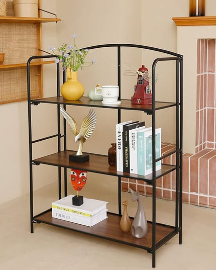 No Assembly Folding Bookshelf, 3 Tier Black Bookshelf, Metal Book Shelf for Storage, Folding Bookcase for Office Organization and Storage, 12.87" D x 30.9" W x 42.33" H - LeafyLoom