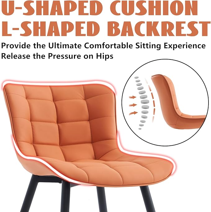 YOUTASTE Dining Chairs Set of 2, PU Leather Upholstered Modern Armless Dining Room Chair with Back Metal Legs, Kitchen Dinner Accent Guest Chairs for Vanity Reception Waiting Room,Orange Camel - LeafyLoom