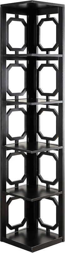 Convenience Concepts Omega 5 Tier Corner Bookcase, Black - LeafyLoom