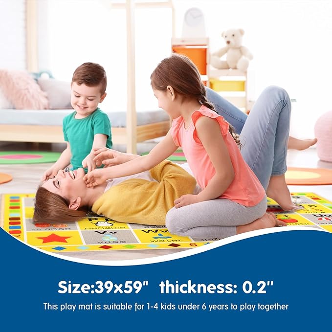 Booooom Jackson ABC Rug, 3.3 x 4.9 ft, Educational Area Rug for Kids, Non-Slip Polyester Rug with Alphabet, Shapes, Animals & Fruits, Perfect for Playroom, Nursery, Classroom - LeafyLoom