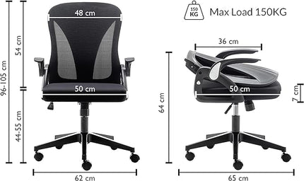 Tervo Model S | Folding Office Chair for Small Spaces | Gaming Chair for Adults & Kids | Ergonomic Mesh Computer Chair for Bedroom | Desk Chair for Home Work | (Triple Black) - LeafyLoom