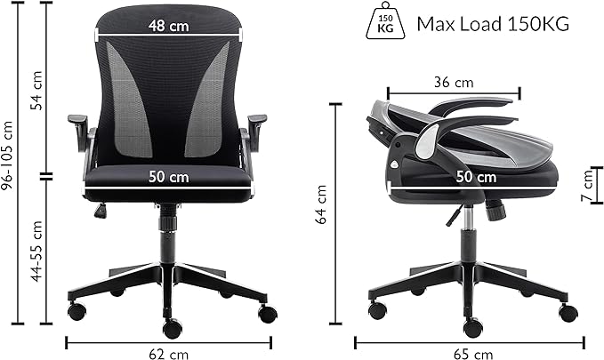 Tervo Model S | Folding Office Chair for Small Spaces | Gaming Chair for Adults & Kids | Ergonomic Mesh Computer Chair for Bedroom | Desk Chair for Home Work | (Triple Black) - LeafyLoom