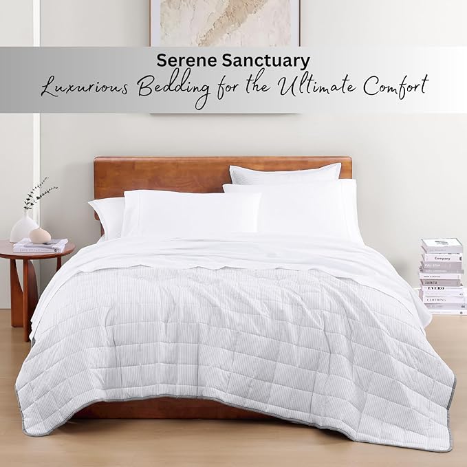 LANE LINEN 100% Organic Cotton Twin Sheets Set, 3Pc Twin Bed Sheets, Breathable Cotton Sheets Twin size Bed Set, Dorm Room Essentials with 15" Twin Deep Pocket Fitted Sheet - White Sheets - LeafyLoom