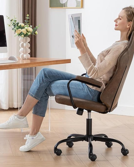 Executive Office Chair, Home Office Desk Chair, High Back PU Leather Desk Chair, 360° Swivel Computer Chair, Height Adjustable Tilt Vanity Task Chair for Office, Reading Meeting Room - LeafyLoom