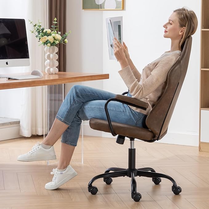 Executive Office Chair, Home Office Desk Chair, High Back PU Leather Desk Chair, 360° Swivel Computer Chair, Height Adjustable Tilt Vanity Task Chair for Office, Reading Meeting Room - LeafyLoom