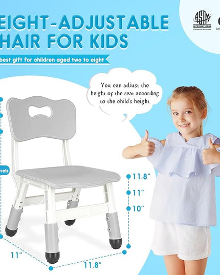 Kids Chair Height Adjustable Toddler Chair Max Load 220LBS Plastic Indoor Outdoor Chair for Children Age 1-6 School Home Daycare Use Grey - LeafyLoom