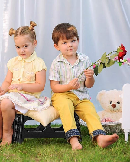 Delxo Folding Step Stool for Kids and Adults,15-Inch Extra Wide 9 Inch Height Heavy Duty Stepping Stool More Safe and Comfortable Non Slip Foldable Step Stool Black - LeafyLoom