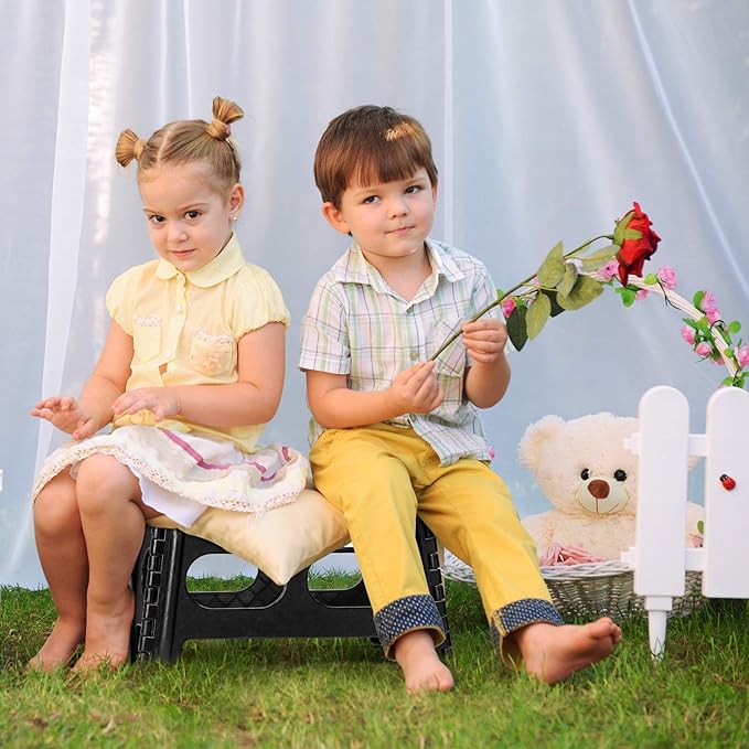 Delxo Folding Step Stool for Kids and Adults,15-Inch Extra Wide 9 Inch Height Heavy Duty Stepping Stool More Safe and Comfortable Non Slip Foldable Step Stool Black - LeafyLoom