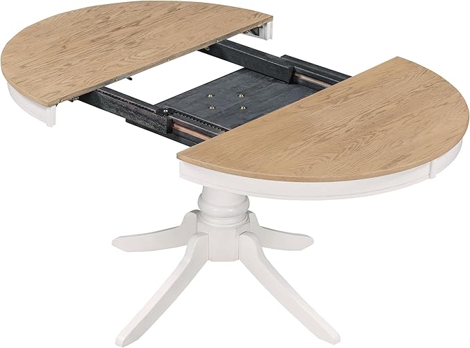 5 Table, Vintage-Inspired Piece Round Wood Extendable Dining Set-includes 4 Cushioned Chairs for Kitchen Living Room, Off White - LeafyLoom