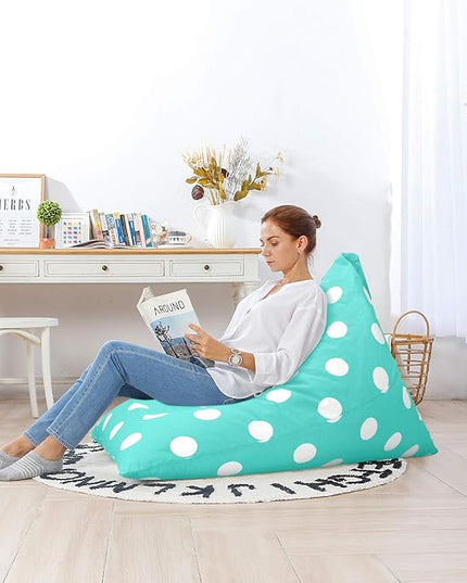 Aubliss Stuffed Animal Storage Bean Bag Chair Cover, 50"x 35" Extra Large Bean Bags for Kids & Adults, Beanbag Toy Storage for Boys Girls - Premium Cotton Canvas Aqua Dot - LeafyLoom