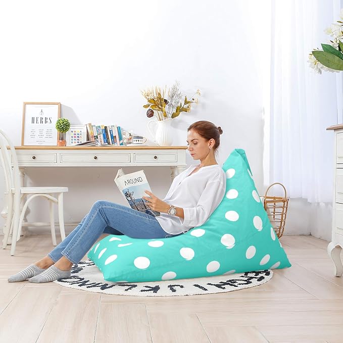 Aubliss Stuffed Animal Storage Bean Bag Chair Cover, 50"x 35" Extra Large Bean Bags for Kids & Adults, Beanbag Toy Storage for Boys Girls - Premium Cotton Canvas Aqua Dot - LeafyLoom