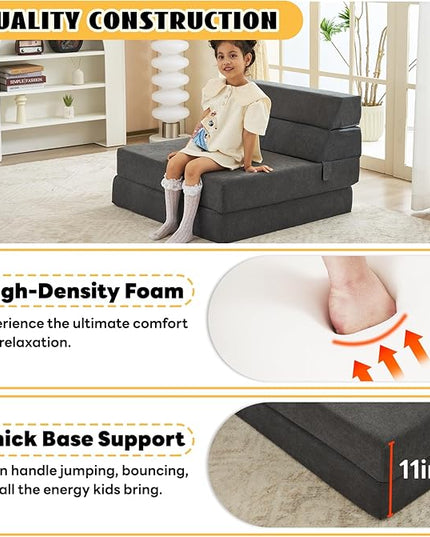 jela Sofa Bed Foldable Mattress Luxury Miss Fabric, Folding Sleeper Sofa Chair Bed Floor Mattress Floor Couch, Fold Out Couch Futon Mattress for Guest Room, Living Room (83"x33",Dark Gray) - LeafyLoom