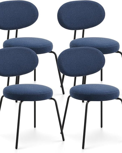 COLAMY Modern Fabric Dining Chairs Set of 4, Mid Centry Upholstered Dining Room Kitchen Chairs with Curved Backrest, Blue - LeafyLoom